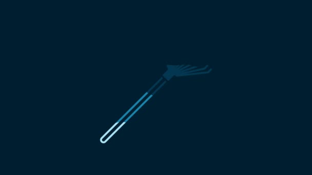 White Garden Rake Leaves Icon Isolated Blue Background Tool Horticulture — Wideo stockowe