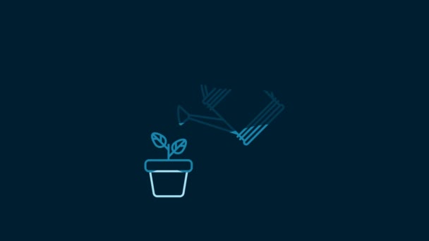 White Watering Can Sprays Water Drops Plant Pot Icon Isolated — Video Stock