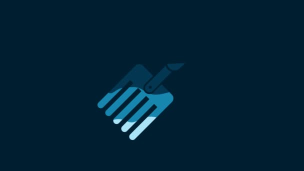 White Garden Fork Icon Isolated Blue Background Pitchfork Icon Tool — Stockvideo