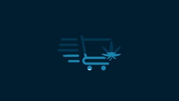 White Shopping Cart Marijuana Cannabis Leaf Icon Isolated Blue Background — Stock videók