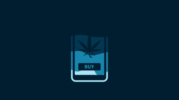 White Mobile Phone Medical Marijuana Cannabis Leaf Icon Isolated Blue — Video Stock