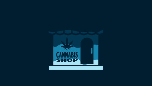 White Marijuana Cannabis Store Icon Isolated Blue Background Equipment Accessories — Stock Video