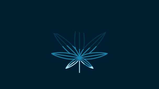White Medical Marijuana Cannabis Leaf Icon Isolated Blue Background Hemp — Vídeo de Stock