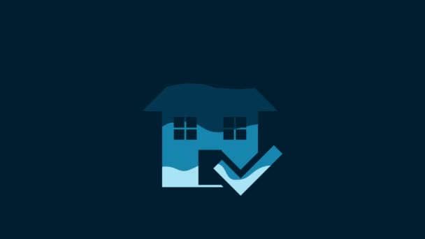 White House Check Mark Icon Isolated Blue Background Real Estate — Stockvideo