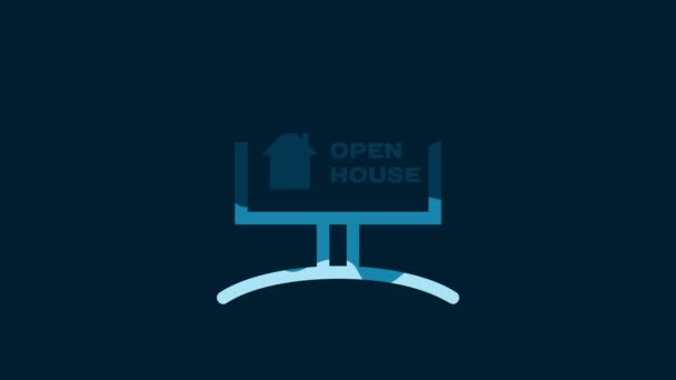 White Hanging Sign Text Open House Icon Isolated Blue Background — Vídeo de Stock
