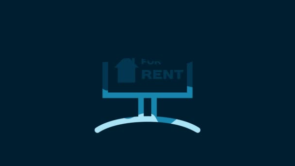 White Hanging Sign Text Rent Icon Isolated Blue Background Signboard — Vídeo de Stock
