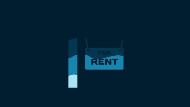 テキスト付きホワイトハンギングサイン青の背景に隔離された賃貸アイコンのために レンタル用テキスト付きの看板 4Kビデオモーショングラフィックアニメーション — ストック動画