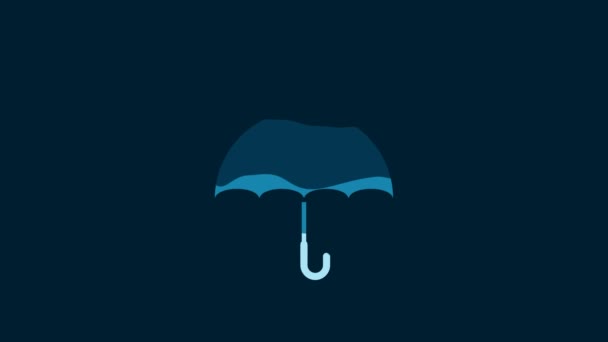 White Umbrella Rain Drops Icon Isolated Blue Background Waterproof Icon — Stockvideo