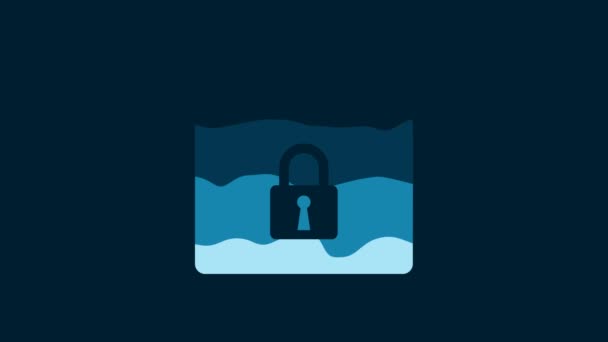 White Locked Package Icon Isolated Blue Background Lock Cardboard Box — Stockvideo