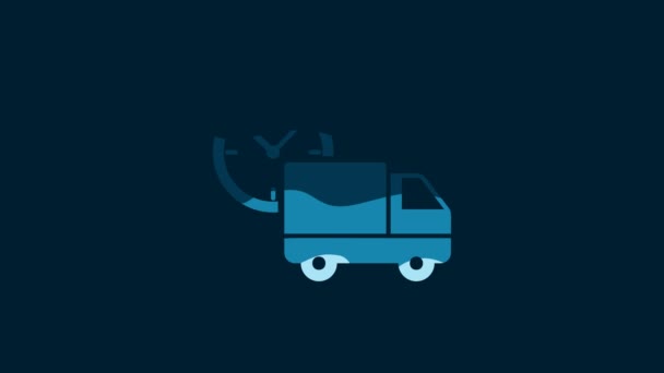 White Logistics Delivery Truck Clock Icon Isolated Blue Background Delivery — Wideo stockowe