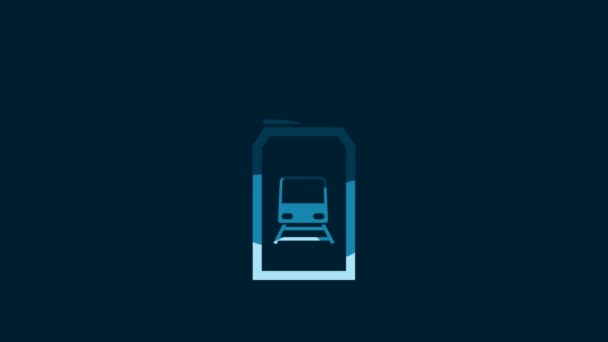 White Train Ticket Icon Isolated Blue Background Travel Railway Video — Wideo stockowe