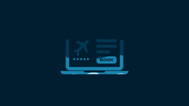 White Laptop Electronic Boarding Pass Airline Ticket Icon Isolated Blue — Vídeo de Stock