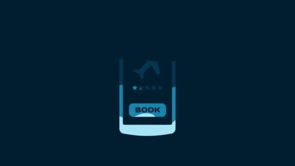 Λευκό Smartphone Ηλεκτρονική Κάρτα Επιβίβασης Εικονίδιο Αεροπορικού Εισιτηρίου Απομονωμένο Μπλε — Αρχείο Βίντεο