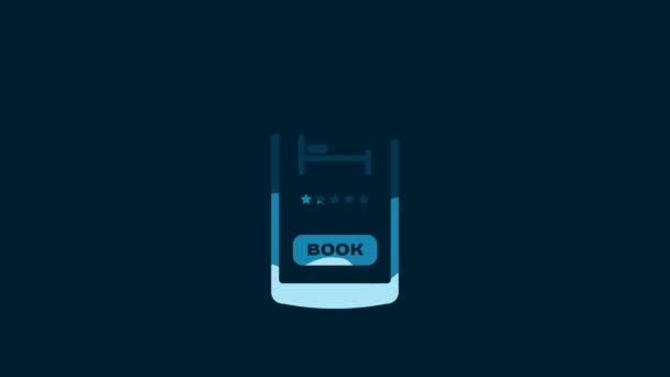 White Online Hotel Booking Icon Isolated Blue Background Online Booking — Wideo stockowe