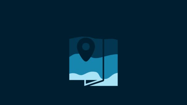 青の背景に隔離されたホワイトカバーブック旅行ガイドアイコン 4Kビデオモーショングラフィックアニメーション — ストック動画