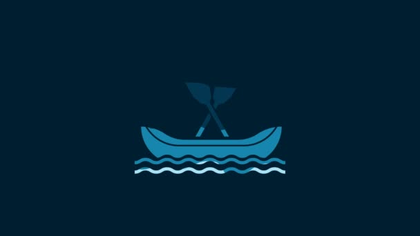White Rafting Boat Icon Isolated Blue Background Kayak Paddles Water — Vídeo de Stock