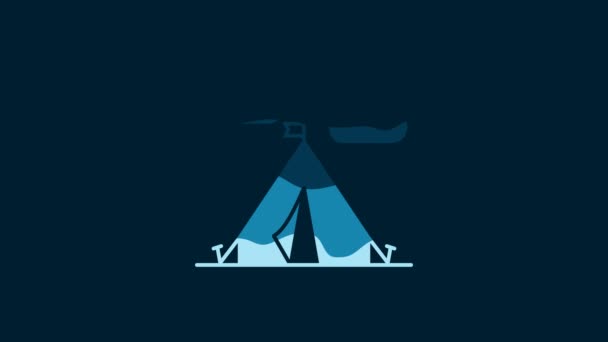 White Tourist Tent Flag Icon Isolated Blue Background Camping Symbol — Vídeos de Stock