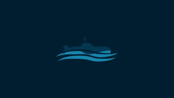 Белый Значок Подводной Лодки Изолирован Синем Фоне Военный Корабль Видеографическая — стоковое видео