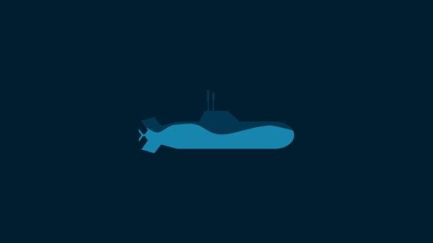 White Submarine Icon Isolated Blue Background Military Ship Video Motion — Vídeo de stock