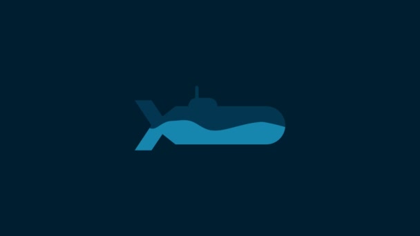 白の潜水艦アイコンは青の背景に隔離された 軍用船だ 4Kビデオモーショングラフィックアニメーション — ストック動画