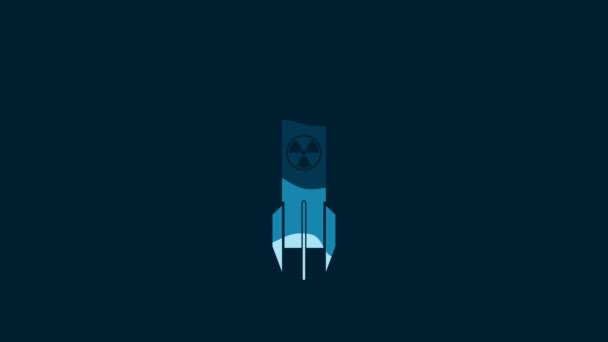White Nuclear Rocket Icon Isolated Blue Background Rocket Bomb Flies — Vídeo de Stock