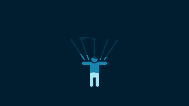 White Parachute Silhouette Person Icon Isolated Blue Background Video Motion — 비디오