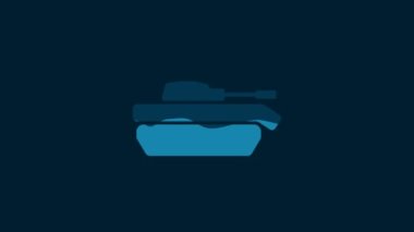 White Military tank icon isolated on blue background. 4K Video motion graphic animation.