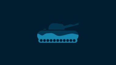 White Military tank icon isolated on blue background. 4K Video motion graphic animation.