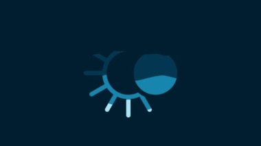 White Eclipse of the sun icon isolated on blue background. Total sonar eclipse. 4K Video motion graphic animation.