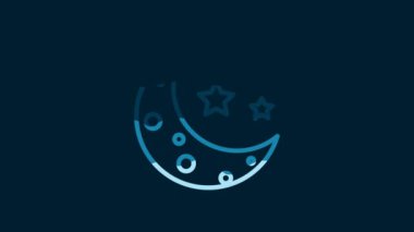 White Moon and stars icon isolated on blue background. 4K Video motion graphic animation.