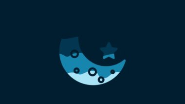 White Moon and stars icon isolated on blue background. 4K Video motion graphic animation.