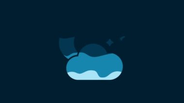 White Cloud with moon and stars icon isolated on blue background. Cloudy night sign. Sleep dreams symbol. Night or bed time sign. 4K Video motion graphic animation.