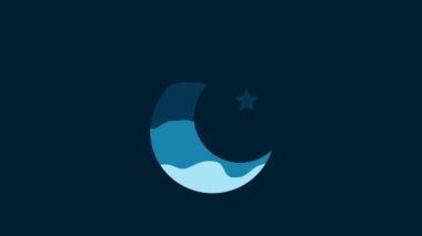 White Moon and stars icon isolated on blue background. 4K Video motion graphic animation.