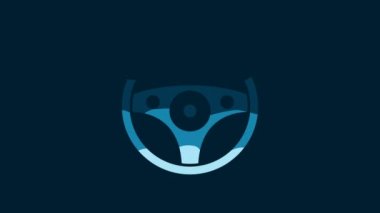 White Steering wheel icon isolated on blue background. Car wheel icon. 4K Video motion graphic animation.