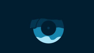 White Car brake disk with caliper icon isolated on blue background. 4K Video motion graphic animation.