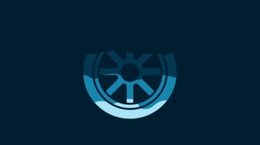 White Car wheel icon isolated on blue background. 4K Video motion graphic animation.