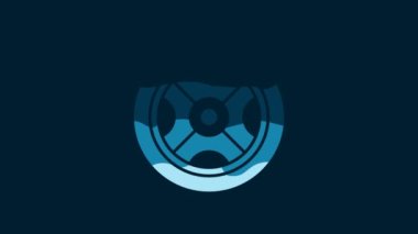 White Car wheel icon isolated on blue background. 4K Video motion graphic animation.