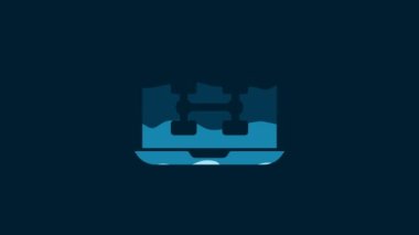 White Hardware diagnostics condition of car icon isolated on blue background. Car service and repair parts. 4K Video motion graphic animation.