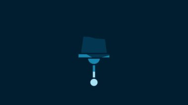 White Ringing bell icon isolated on blue background. Alarm symbol, service bell, handbell sign, notification symbol. 4K Video motion graphic animation.