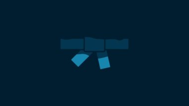 White Black karate belt icon isolated on blue background. 4K Video motion graphic animation.
