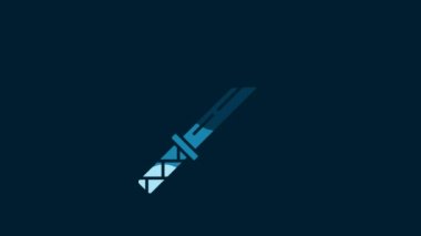 White Traditional Japanese katana icon isolated on blue background. Japanese sword. 4K Video motion graphic animation.