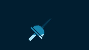 White Fencing icon isolated on blue background. Sport equipment. 4K Video motion graphic animation.