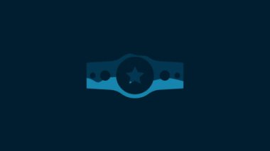 White Boxing belt icon isolated on blue background. Belt boxing sport championship winner fight award. 4K Video motion graphic animation.