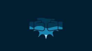 White Punch in boxing gloves icon isolated on blue background. Boxing gloves hitting together with explosive. 4K Video motion graphic animation.