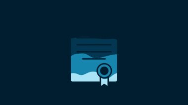 White House contract icon isolated on blue background. Contract creation service, document formation, application form composition. 4K Video motion graphic animation.