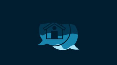 White Real estate message house in speech bubble icon isolated on blue background. 4K Video motion graphic animation.