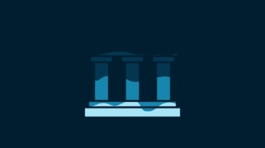 White Museum building icon isolated on blue background. 4K Video motion graphic animation.