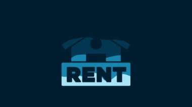 White Hanging sign with text Rent icon isolated on blue background. Signboard with text For Rent. 4K Video motion graphic animation.