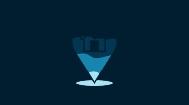 White Map pointer with house icon isolated on blue background. Home location marker symbol. 4K Video motion graphic animation.