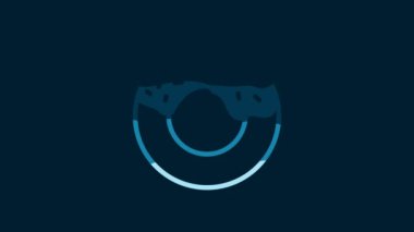 White Donut with sweet glaze icon isolated on blue background. 4K Video motion graphic animation.